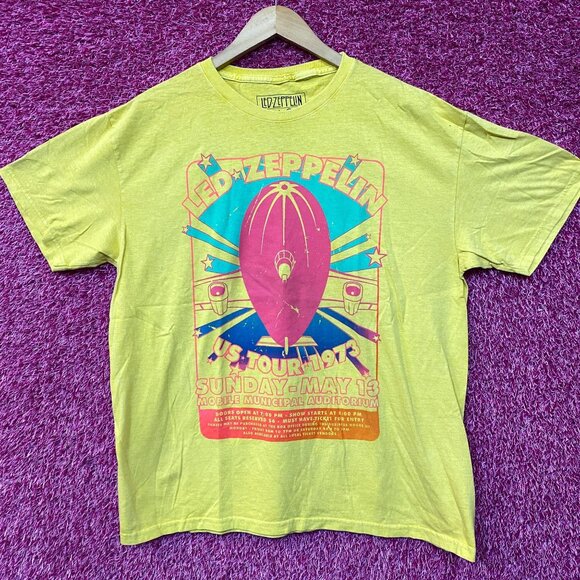 Led Zeppelin US Tour 1973 Rock Band Yellow T-Shirt Medium - Picture 1 of 4